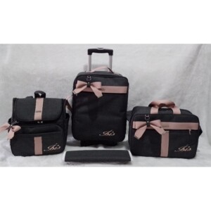 kit bolsa maternidade com mala de rodinha e mochila 2 em um Preto com faixa rose